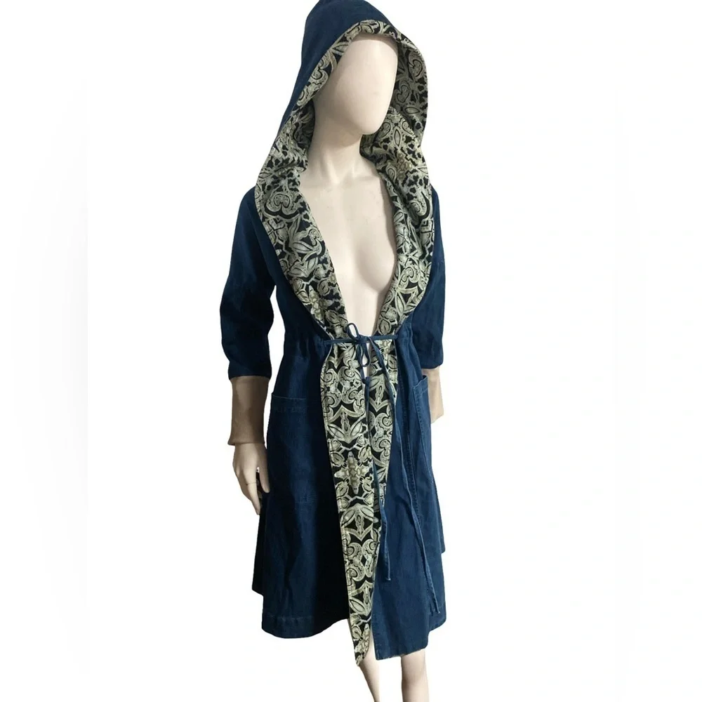 Reborn Denim Hooded Coat  with Patterned Lining